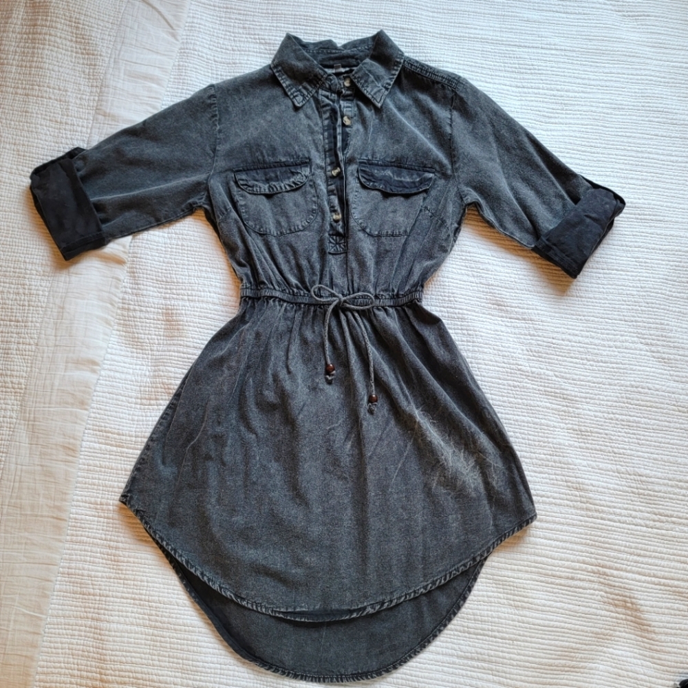 NWOT Speed Limit Acid Wash Grey Button Up Dress